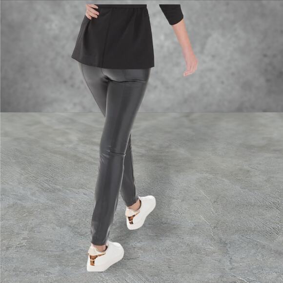 NEW Studio 1886 Faux LEATHER LEGGINGS XL US 16 Pant Black Soft Polyester Vinyl - Picture 5 of 11